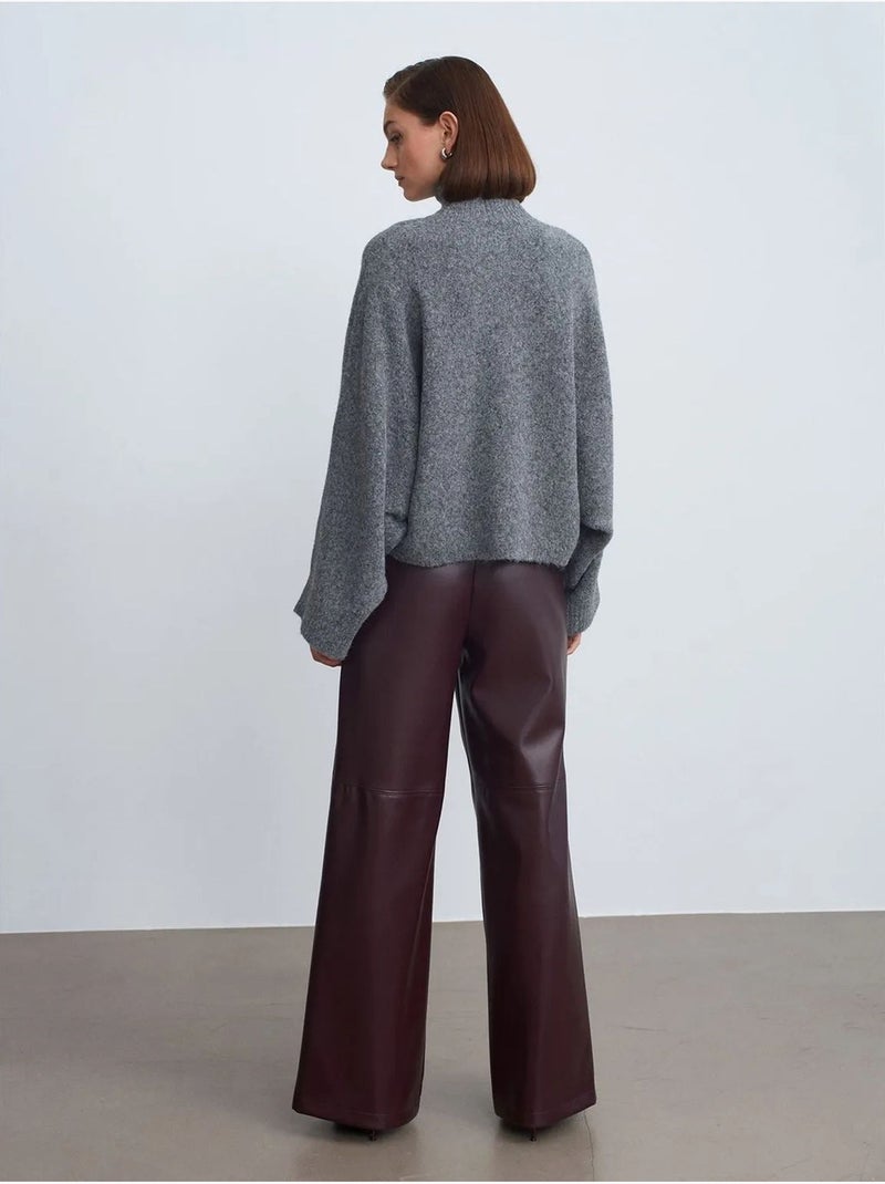 Pantalones de tiro alto y pernera ancha de polipiel dilvin Rojo burdeos - Kiabi