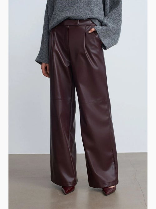Pantalones de tiro alto y pernera ancha de polipiel dilvin - Kiabi Pantalones de tiro alto y pernera ancha de polipiel dilvin - Kiabi