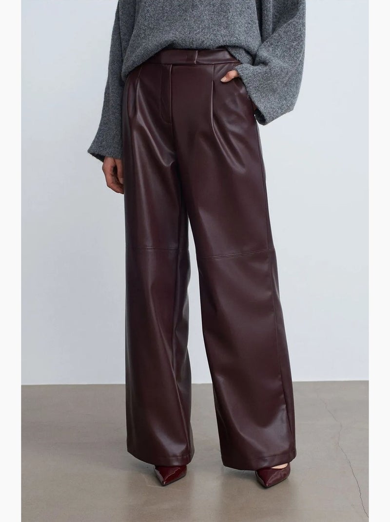 Pantalones de tiro alto y pernera ancha de polipiel dilvin Rojo burdeos - Kiabi