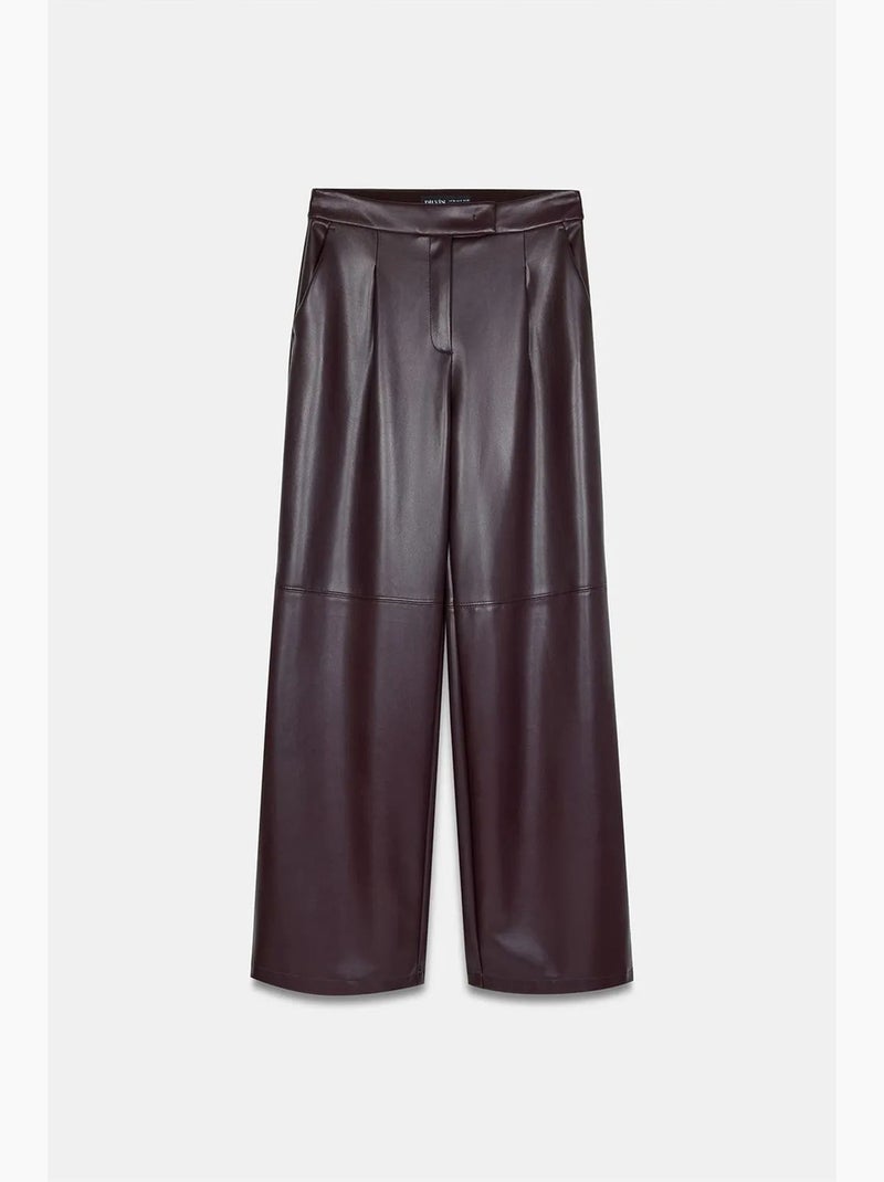 Pantalones de tiro alto y pernera ancha de polipiel dilvin Rojo burdeos - Kiabi