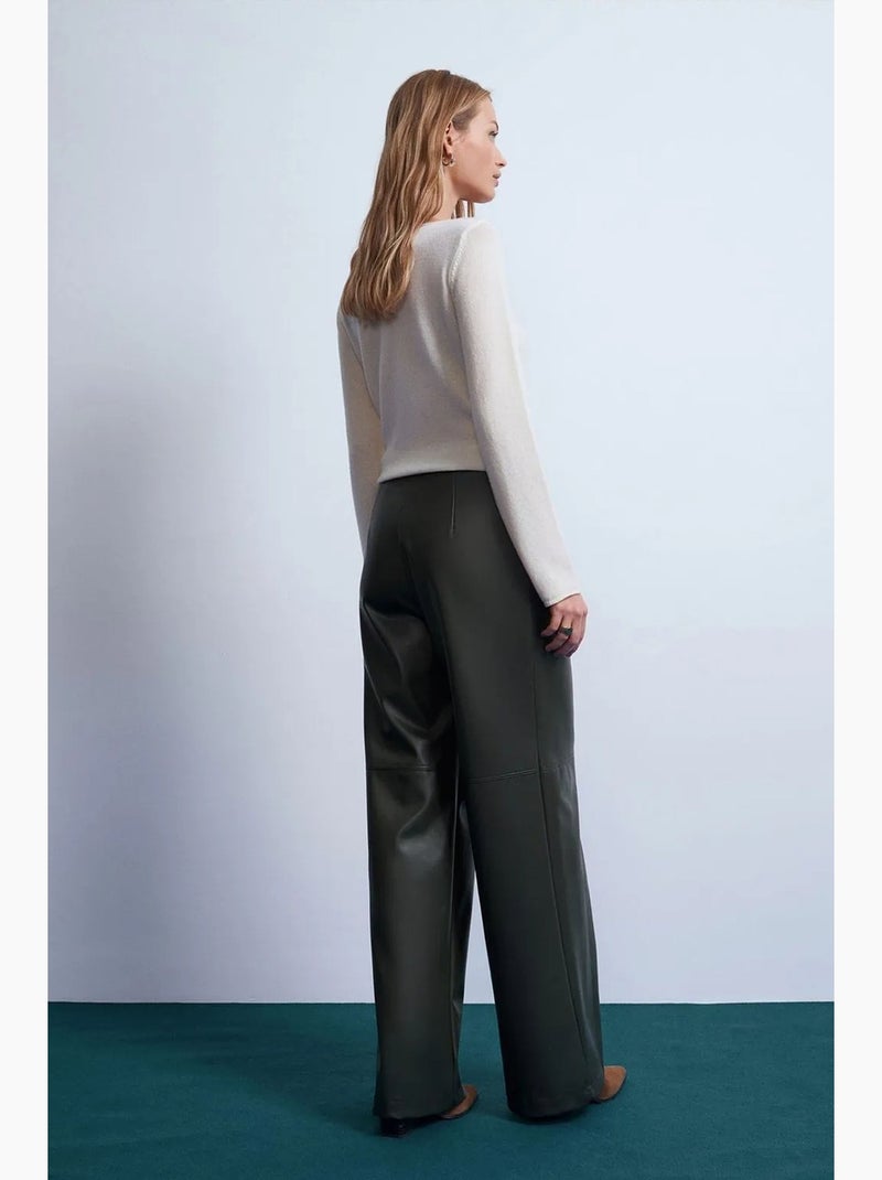 Pantalones de tiro alto y pernera ancha de polipiel dilvin Verde oscuro - Kiabi