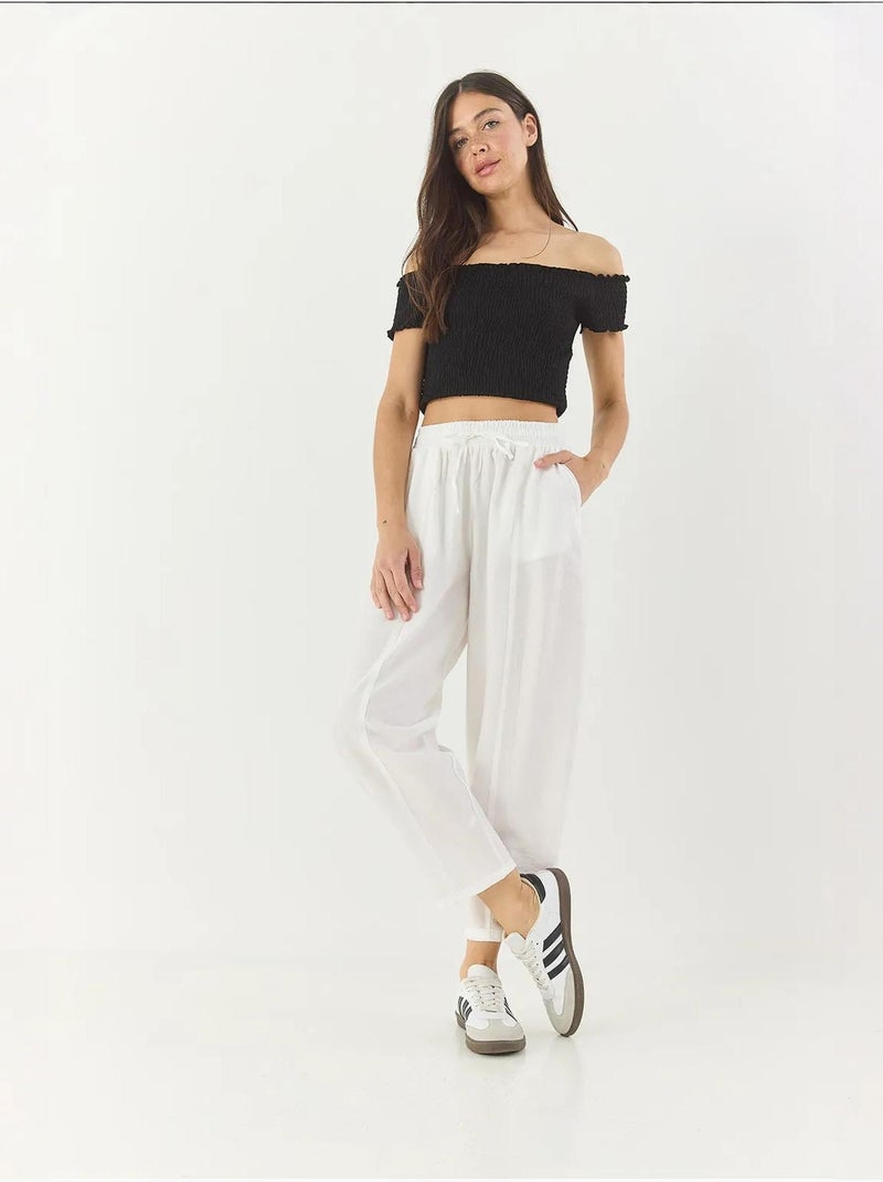Pantalones de verano de corte zanahoria con cinturón y bolsillos lucci Blanco - Kiabi