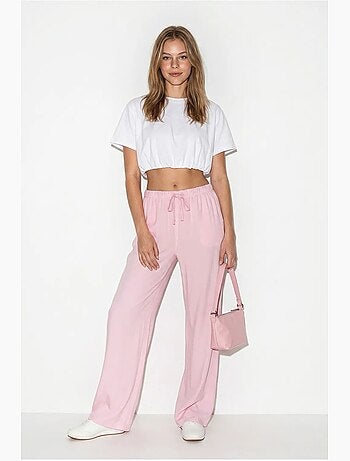Pantalones de verano de lyocell con cintura elástica y detalle de bolsillo de bianco lucci