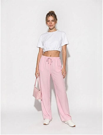 Pantalones de verano de lyocell con cintura elástica y detalle de bolsillo de bianco lucci
