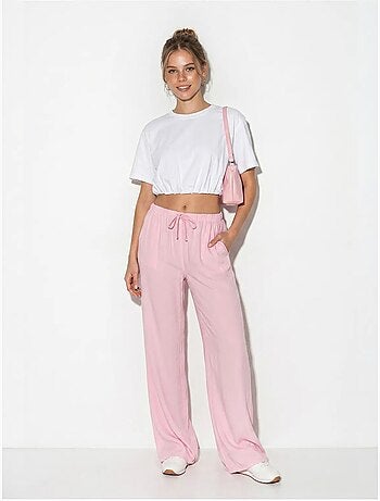 Pantalones de verano de lyocell con cintura elástica y detalle de bolsillo de bianco lucci