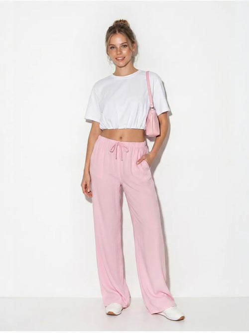 Pantalones de verano de lyocell con cintura elástica y detalle de bolsillo de bianco lucci - Kiabi Pantalones de verano de lyocell con cintura elástica y detalle de bolsillo de bianco lucci - Kiabi
