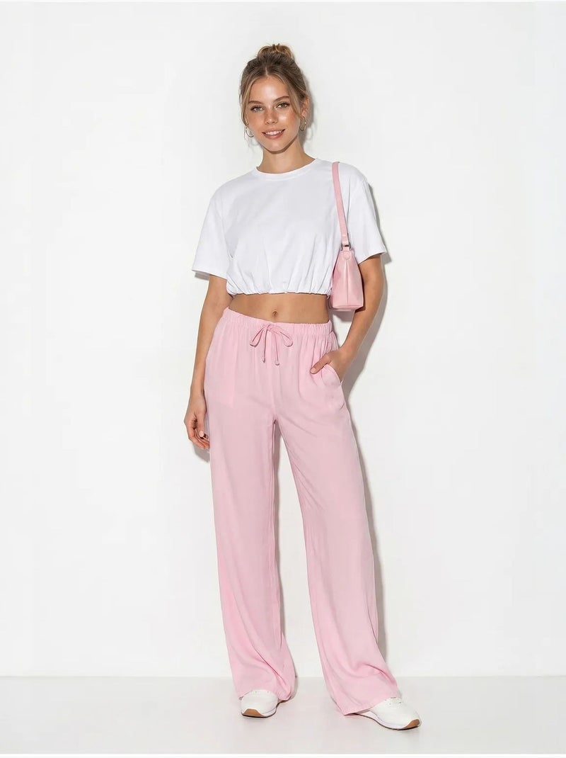 Pantalones de verano de lyocell con cintura elástica y detalle de bolsillo de bianco lucci Rosa - Kiabi