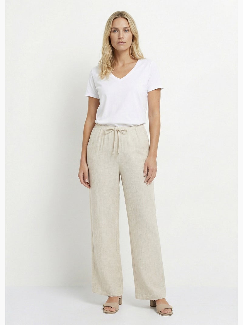 Pantalones de vestir a rayas con apariencia irregular - Afibel Beige - Kiabi
