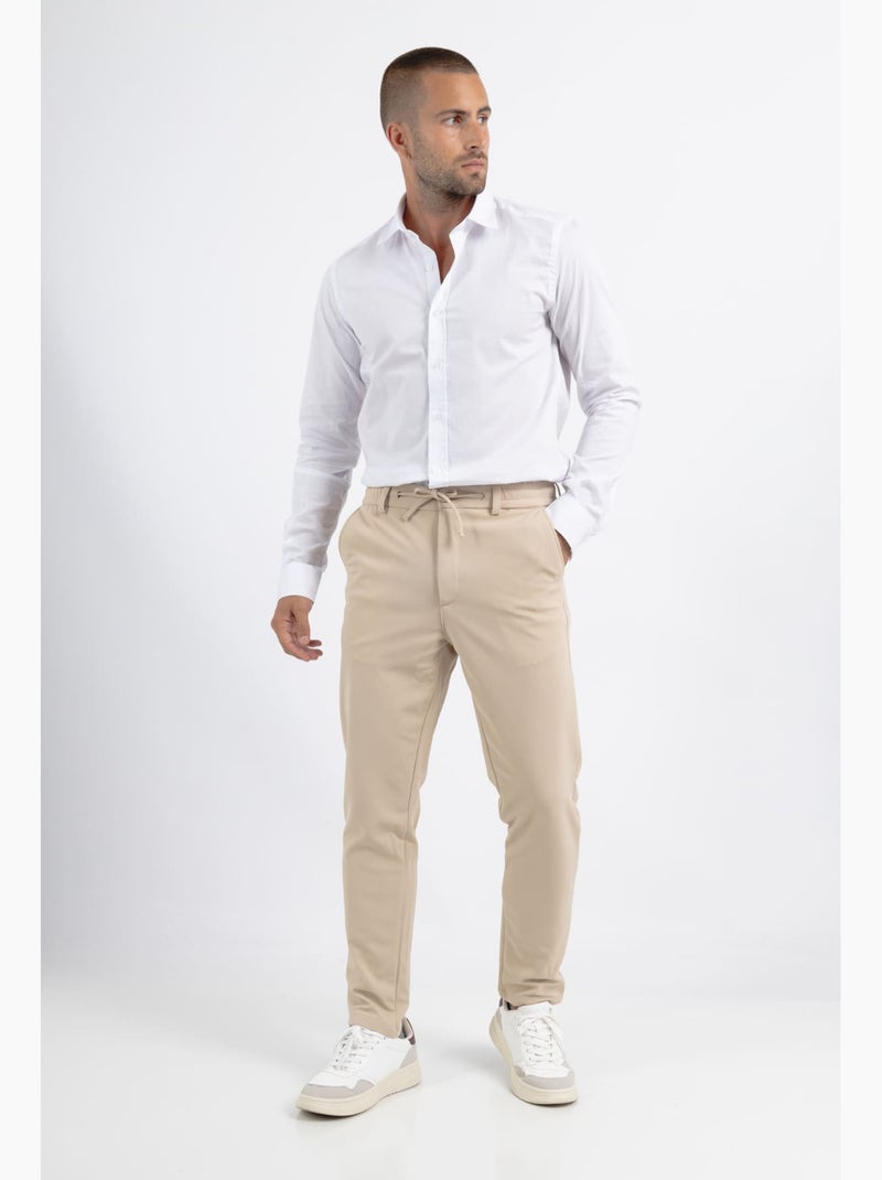 Pantalones de vestir con cordón ajustable moderno Beige - Kiabi