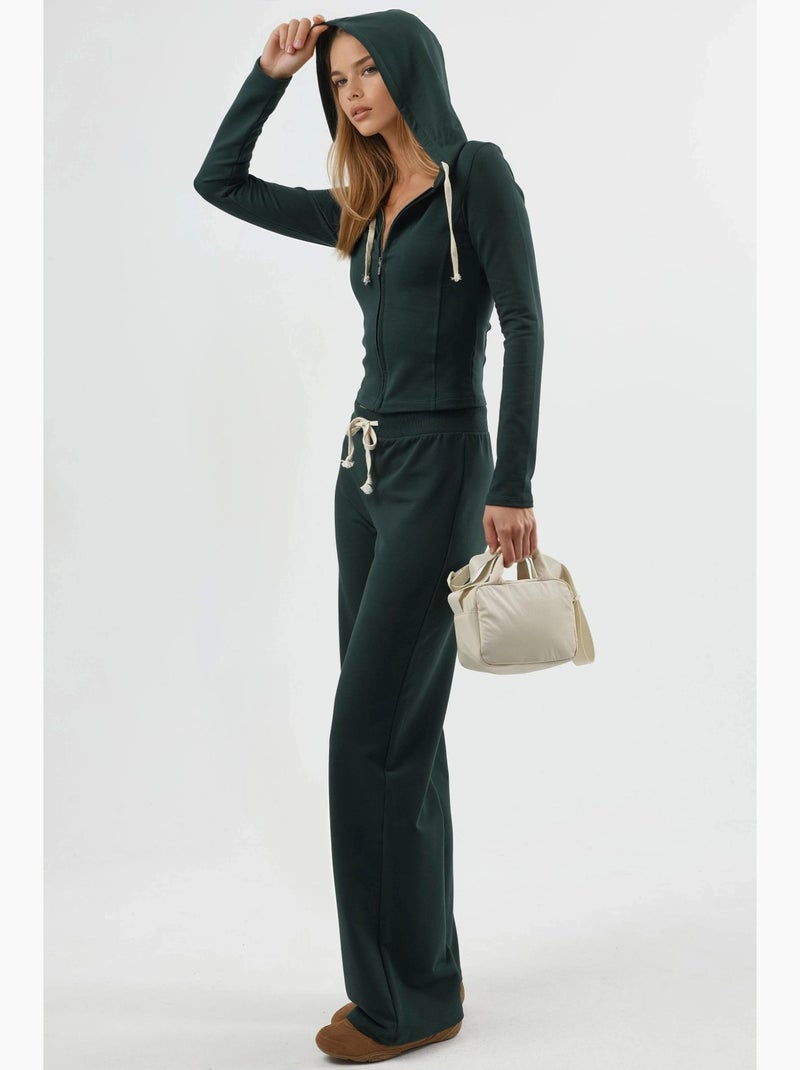 Pantalones deportivos de cintura alta y pierna recta con cordón busem Verde oscuro - Kiabi