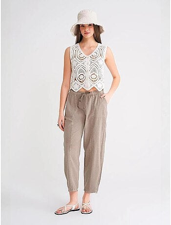 Pantalones deportivos de mezcla de lino con cintura con cordón mixray