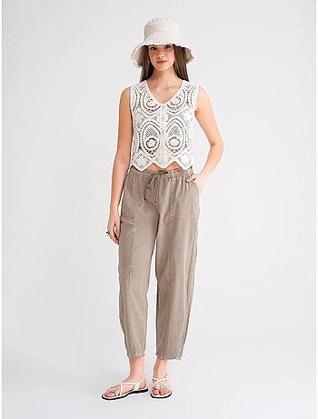 Pantalones deportivos de mezcla de lino con cintura con cordón mixray