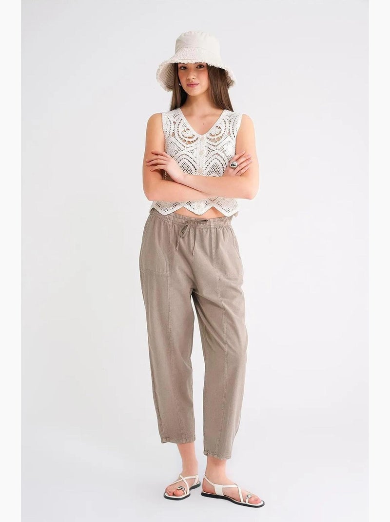 Pantalones deportivos de mezcla de lino con cintura con cordón mixray Beige arcilla - Kiabi