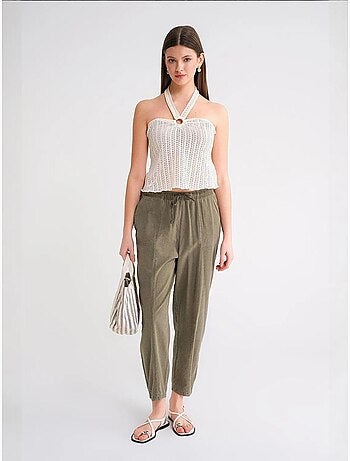 Pantalones deportivos de mezcla de lino con cintura con cordón mixray