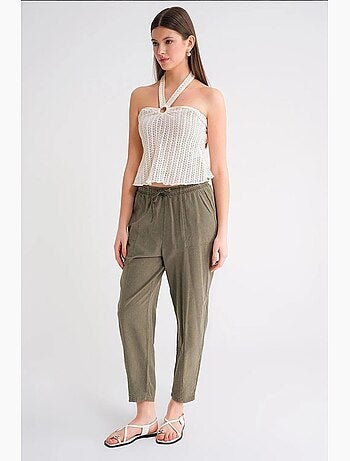 Pantalones deportivos de mezcla de lino con cintura con cordón mixray
