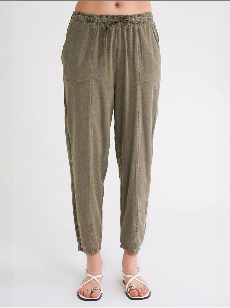 Pantalones deportivos de mezcla de lino con cintura con cordón mixray Caqui - Kiabi