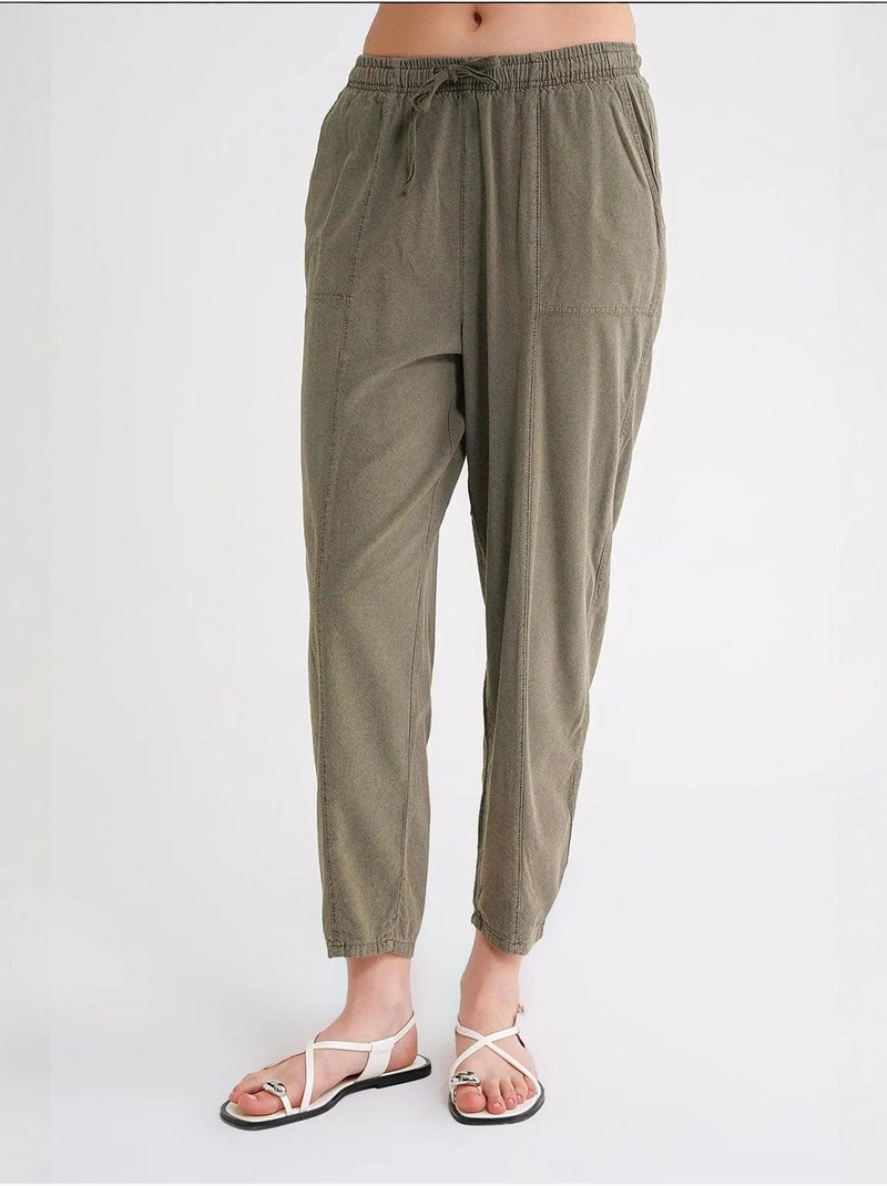 Pantalones deportivos de mezcla de lino con cintura con cordón mixray Caqui - Kiabi