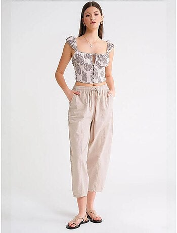 Pantalones deportivos de mezcla de lino con cintura con cordón mixray