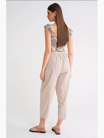 Pantalones deportivos de mezcla de lino con cintura con cordón mixray