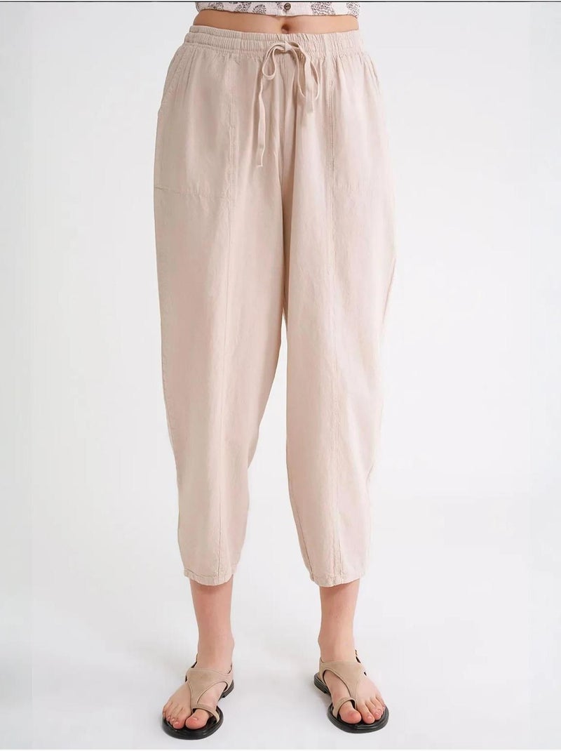 Pantalones deportivos de mezcla de lino con cintura con cordón mixray Crema - Kiabi