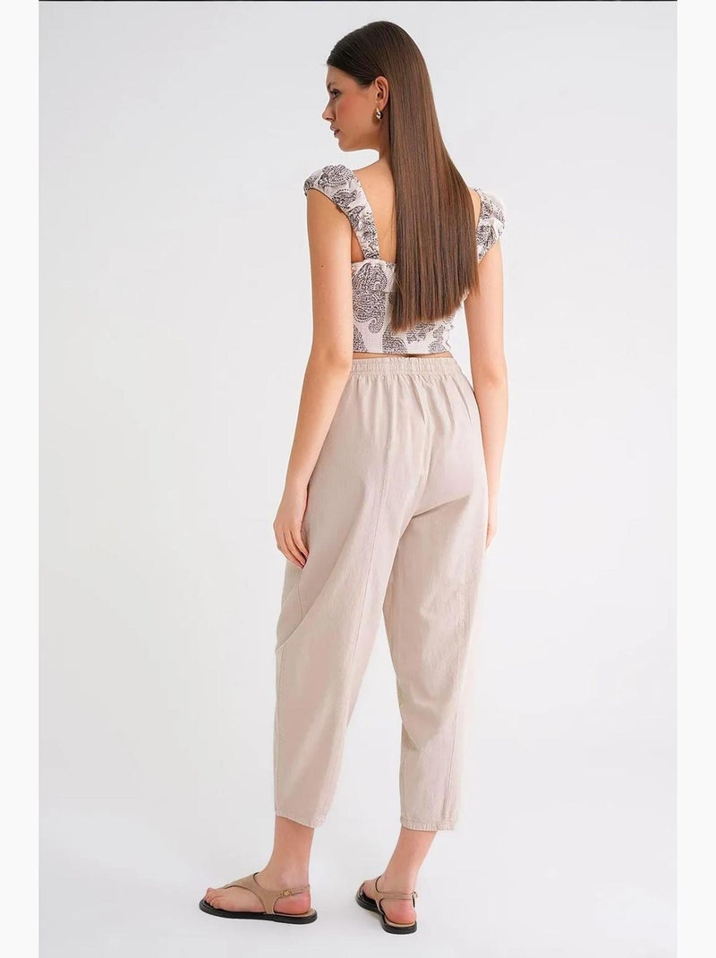 Pantalones deportivos de mezcla de lino con cintura con cordón mixray Crema - Kiabi