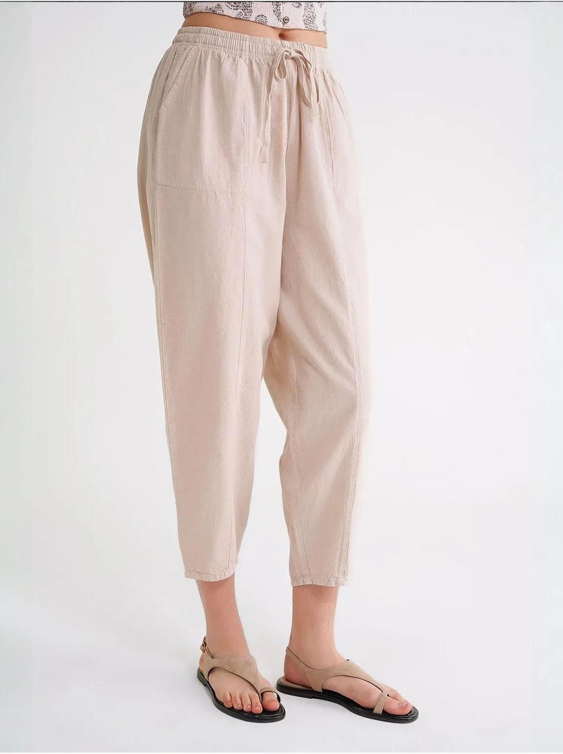 Pantalones deportivos de mezcla de lino con cintura con cordón mixray Crema - Kiabi