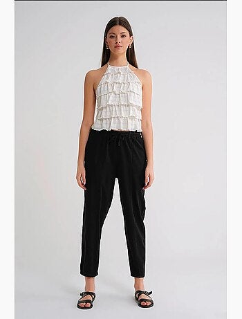 Pantalones deportivos de mezcla de lino con cintura con cordón mixray