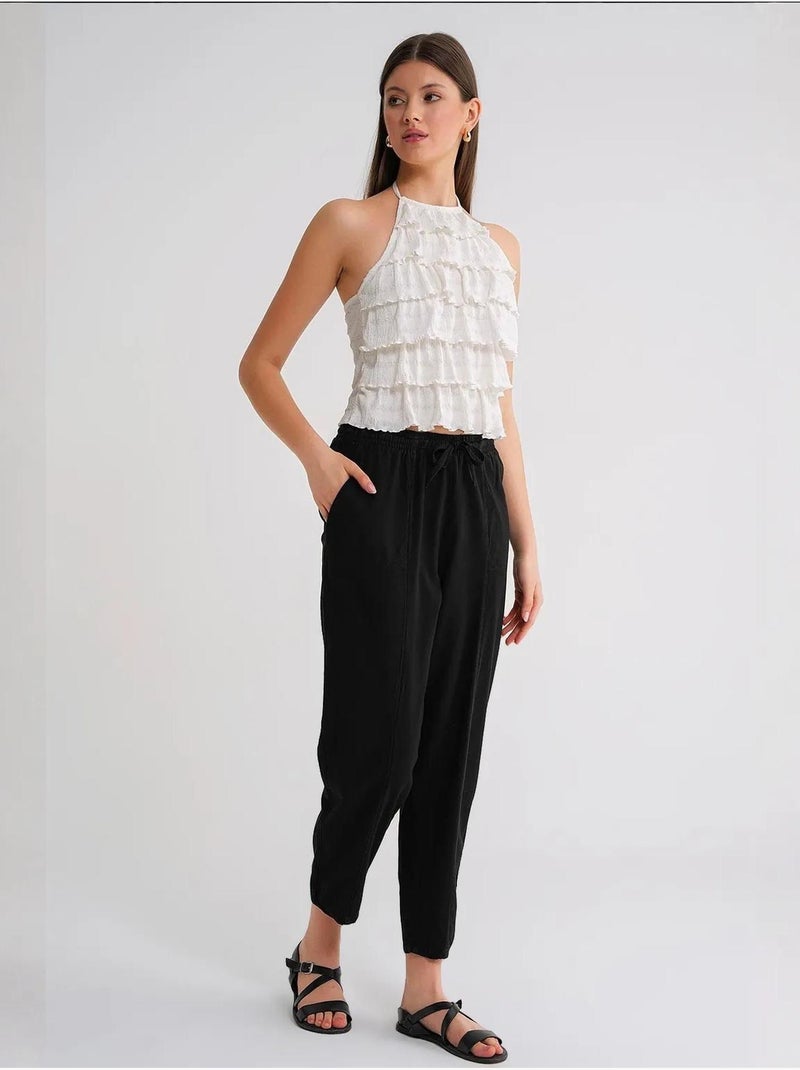 Pantalones deportivos de mezcla de lino con cintura con cordón mixray Negro - Kiabi