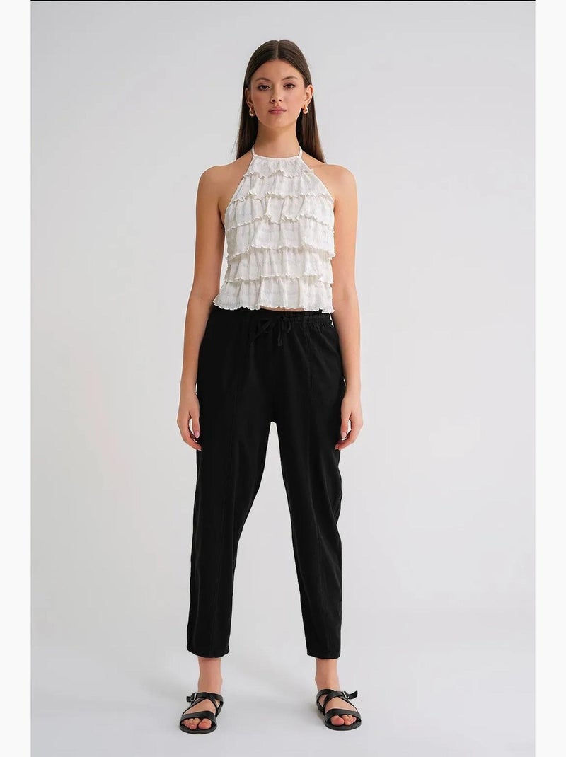 Pantalones deportivos de mezcla de lino con cintura con cordón mixray Negro - Kiabi