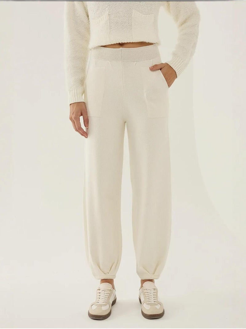 Pantalones deportivos de punto de cintura alta Beige natural - Kiabi