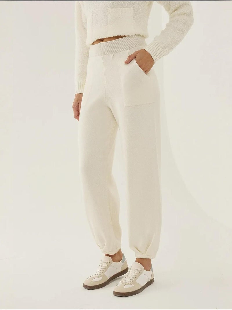 Pantalones deportivos de punto de cintura alta Beige natural - Kiabi