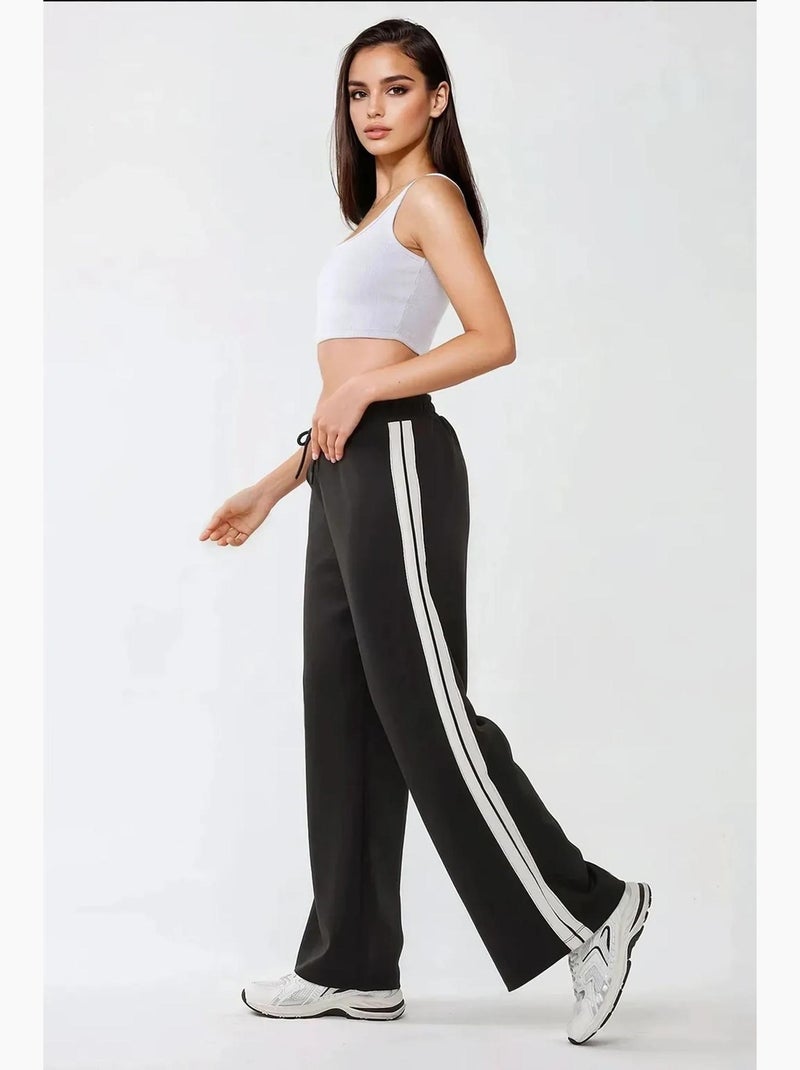 Pantalones deportivos de rayas y pierna ancha hiccup Negro - Kiabi
