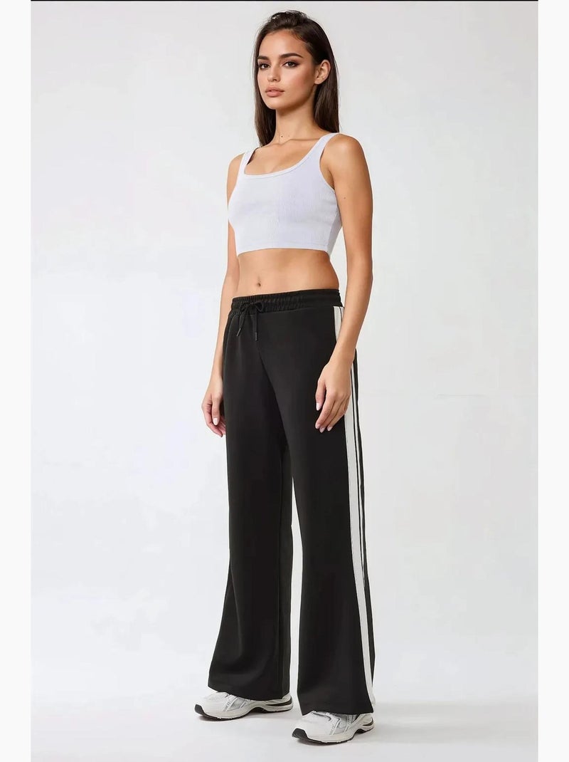 Pantalones deportivos de rayas y pierna ancha hiccup Negro - Kiabi