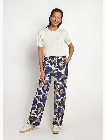 Pantalones elásticos fluidos con estampado floral elegante - Afibel