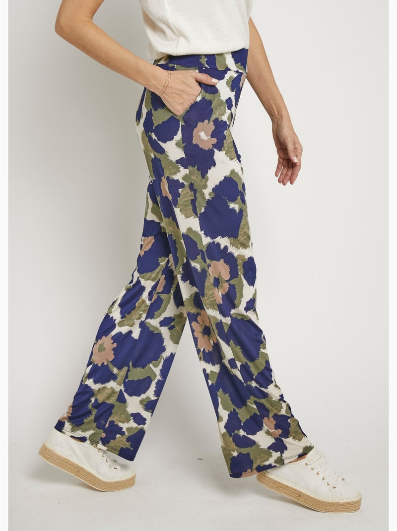 Pantalones elásticos fluidos con estampado floral elegante - Afibel Azul marino - Kiabi