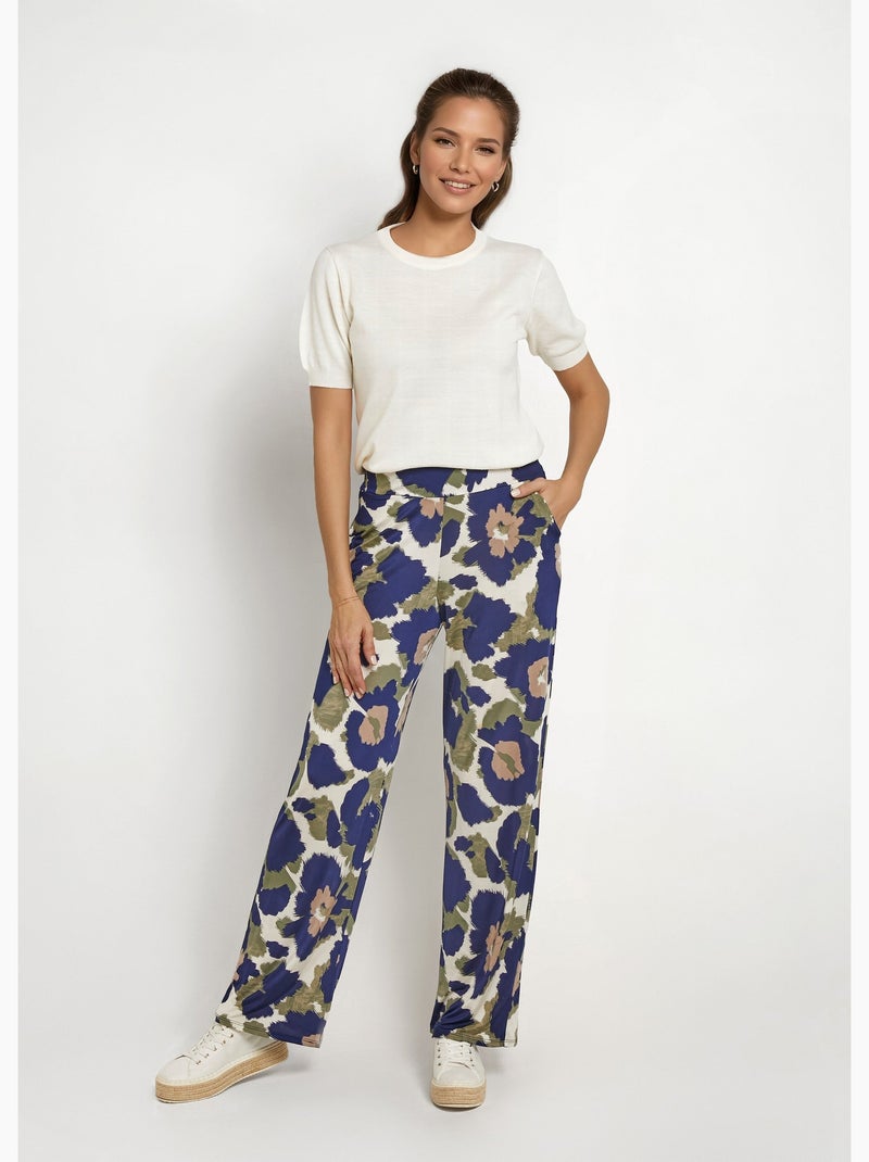 Pantalones elásticos fluidos con estampado floral elegante - Afibel Azul marino - Kiabi