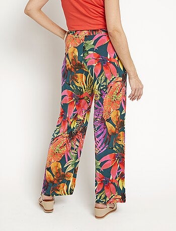 Pantalones elásticos fluidos con estampado floral tropical - Afibel