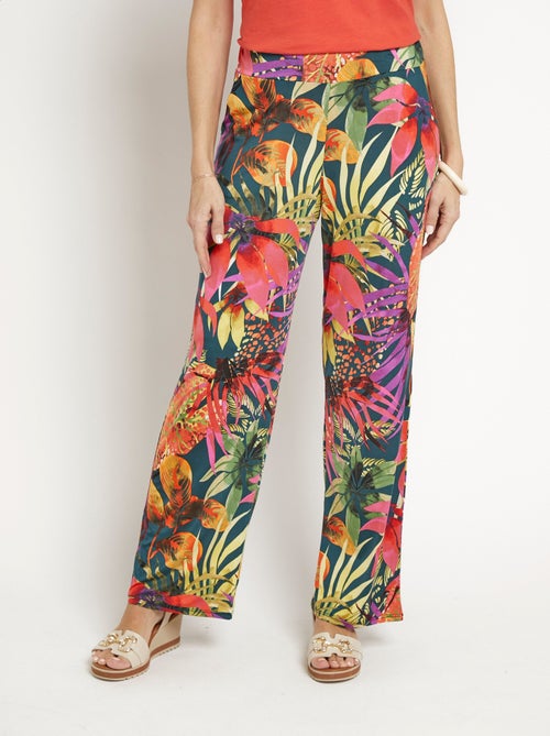 Pantalones elásticos fluidos con estampado floral tropical - Afibel - Kiabi