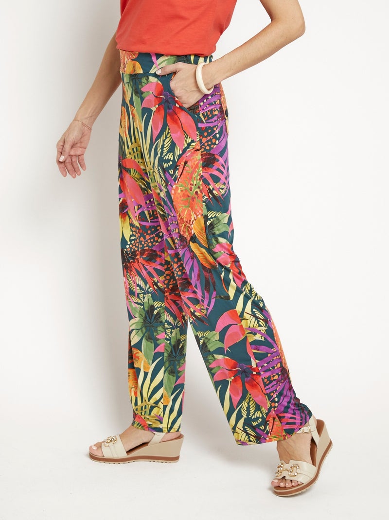 Pantalones elásticos fluidos con estampado floral tropical - Afibel Multicolor - Kiabi