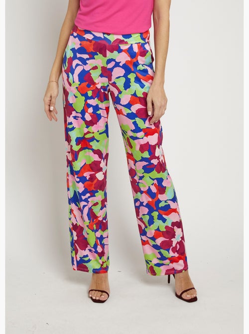 Pantalones elásticos fluidos, estampado floral llamativo - Afibel - Kiabi