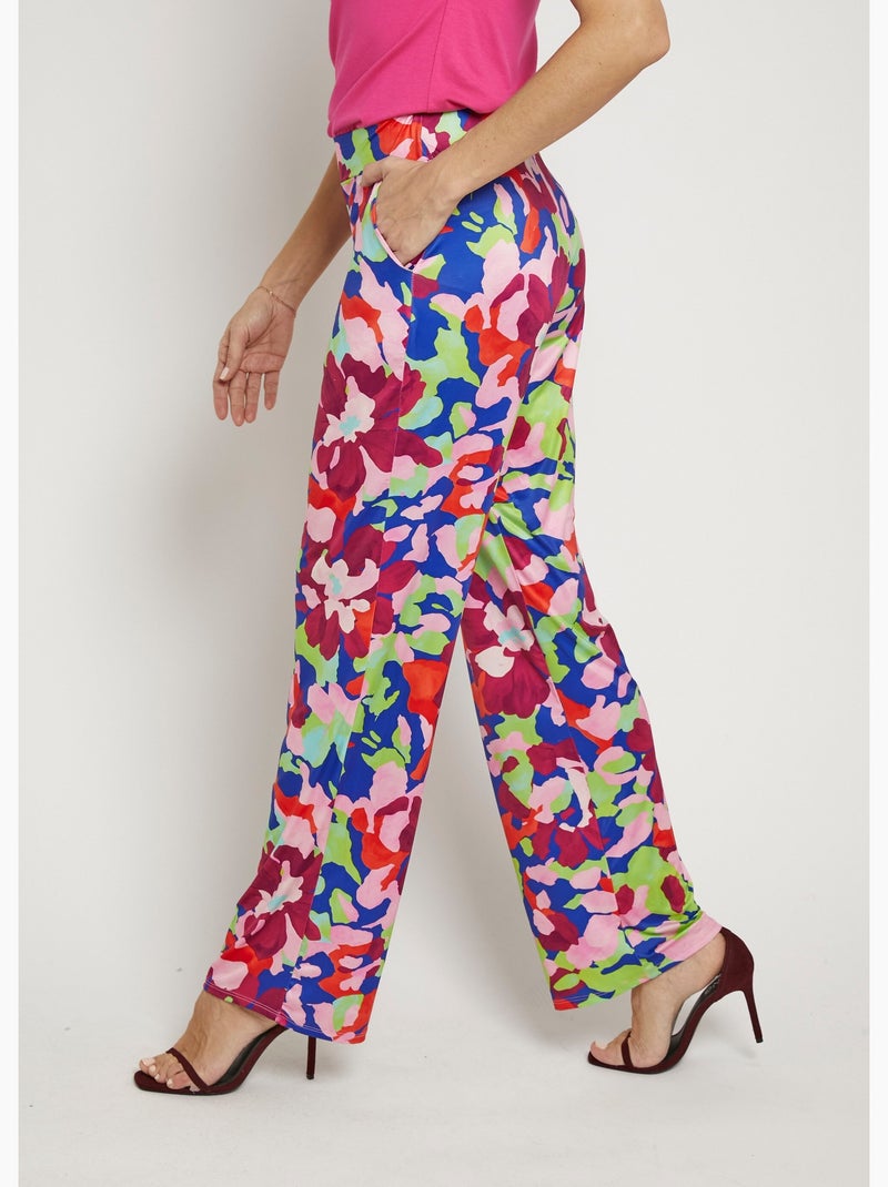 Pantalones elásticos fluidos, estampado floral llamativo - Afibel Rosa - Kiabi
