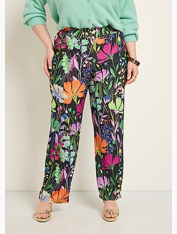 Pantalones elásticos fluidos, estampado floral poético - Afibel