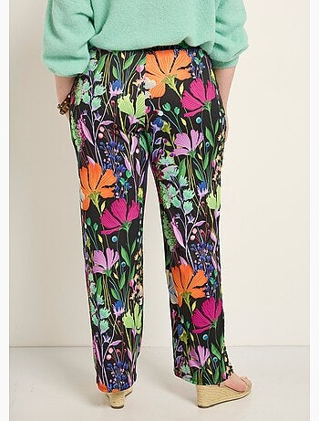 Pantalones elásticos fluidos, estampado floral poético - Afibel
