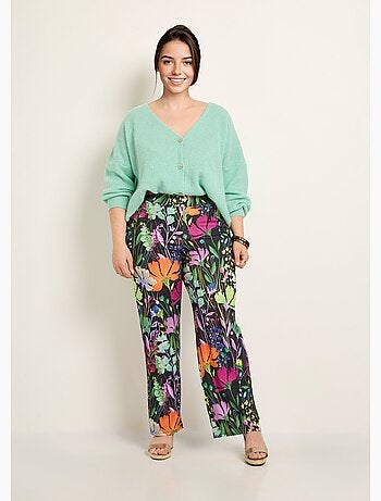 Pantalones elásticos fluidos, estampado floral poético - Afibel