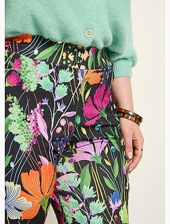 Pantalones elásticos fluidos, estampado floral poético - Afibel