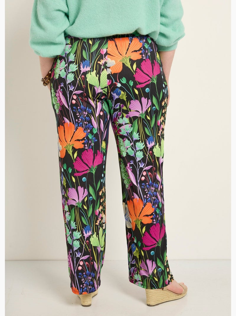 Pantalones elásticos fluidos, estampado floral poético - Afibel Negro - Kiabi