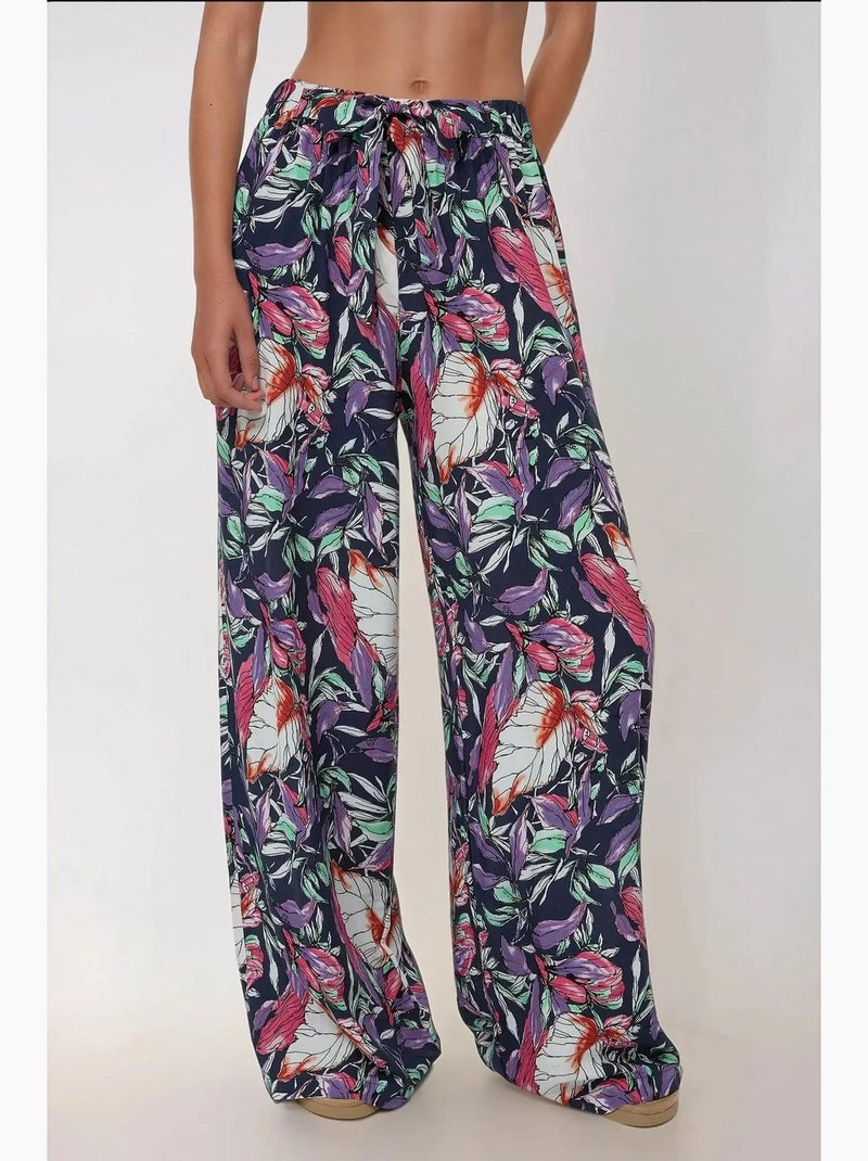 Pantalones estampados de cintura elástica y pierna ancha hiccup Azul marino - Kiabi