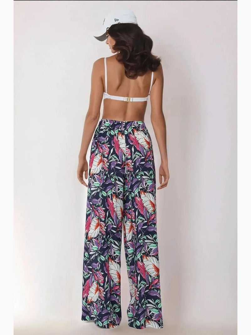 Pantalones estampados de cintura elástica y pierna ancha hiccup Azul marino - Kiabi