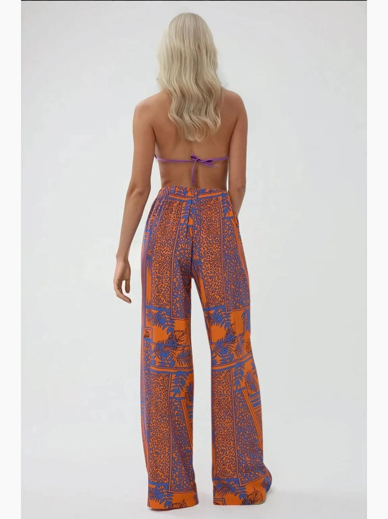 Pantalones estampados de cintura elástica y pierna ancha hiccup Rojo ladrillo - Kiabi