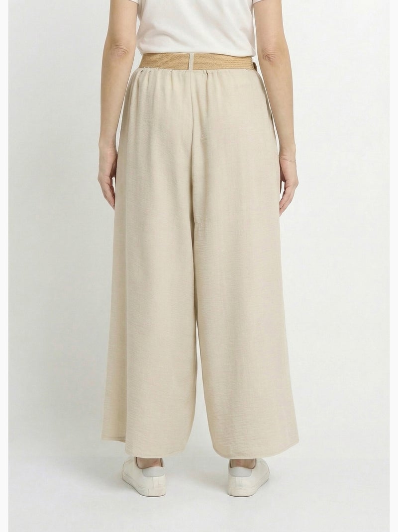 Pantalones fluidos + cinturón trenzado - AFIBEL Beige - Kiabi